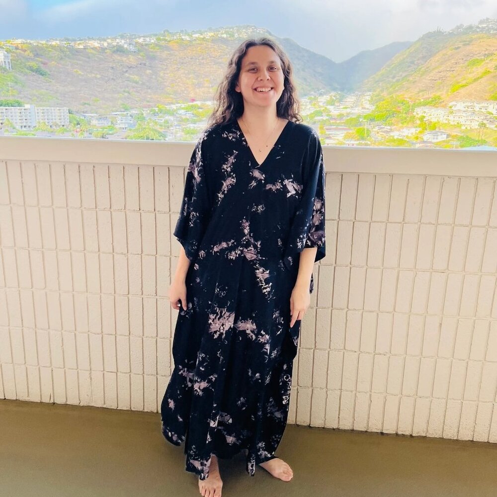 Black Grey Tie Dye Kaftan Dress